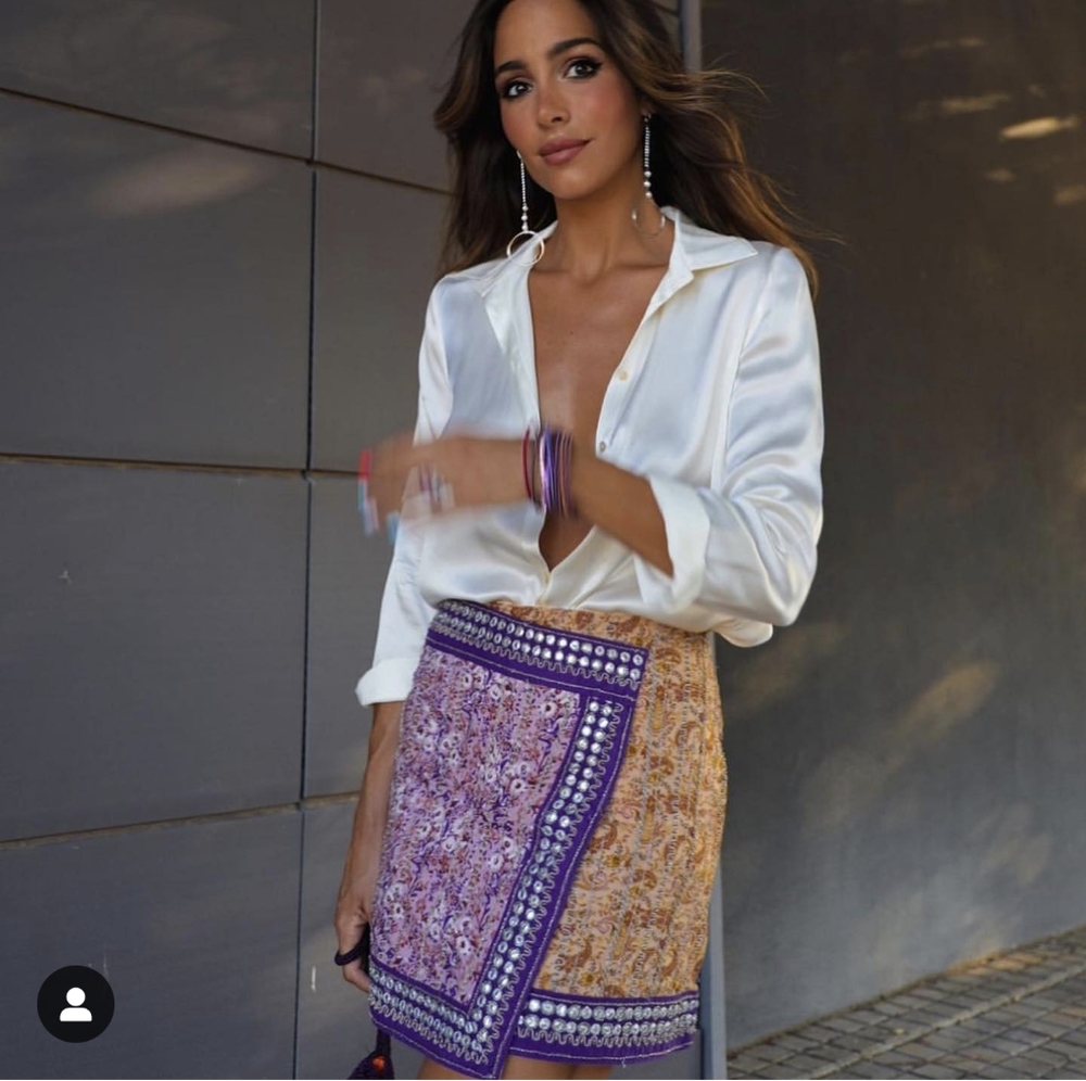 ZARA EMBROIDERED MIRROR SHORT MINI WRAP SKIRT MULTICOLOR S L NWT